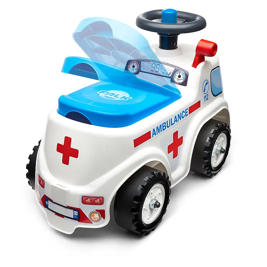 Sparkbil FALKAmbulance ride-on med förvaringsutrymme, ratt och tuta