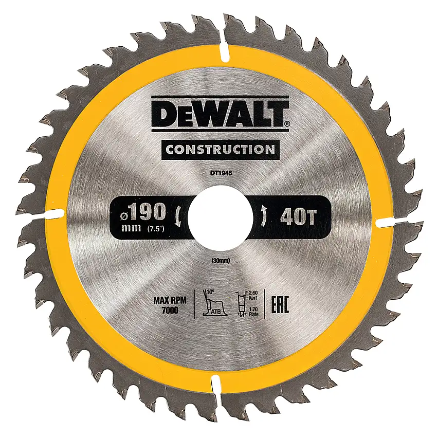 Cirkelsågblad DeWaltDT19-QZ 542612-D190x30 mm, 40 Tänder