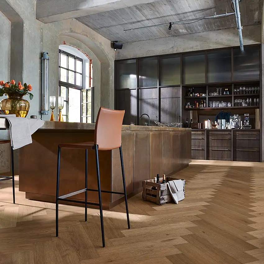 Härdat Trägolv Fiskben MeisterLindura HS 500 Classic Greige Oak 8931