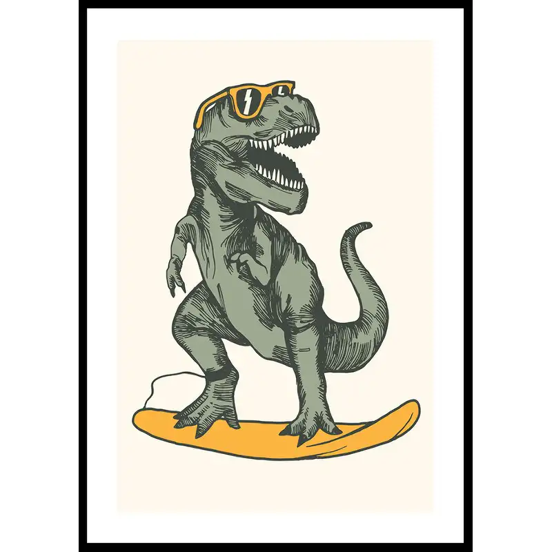 Poster GallerixT-rex Dino Surfing50x70 cm