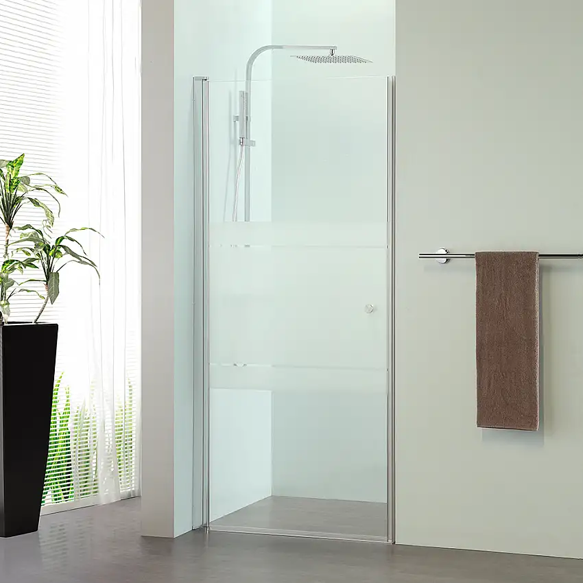 Duschdörr AlternaLusso Nisch RakProfil: Polerad aluminium, Bredd: 774 mm, Delvis frostat glas med Dörrknopp