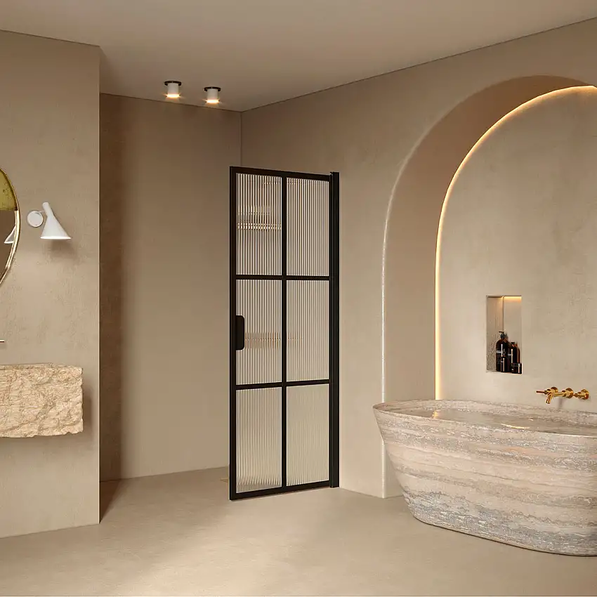 Duschdörr HietakariBläk 738 Paris Vändbar395x1950 mm, Reeded, Svarta Profiler