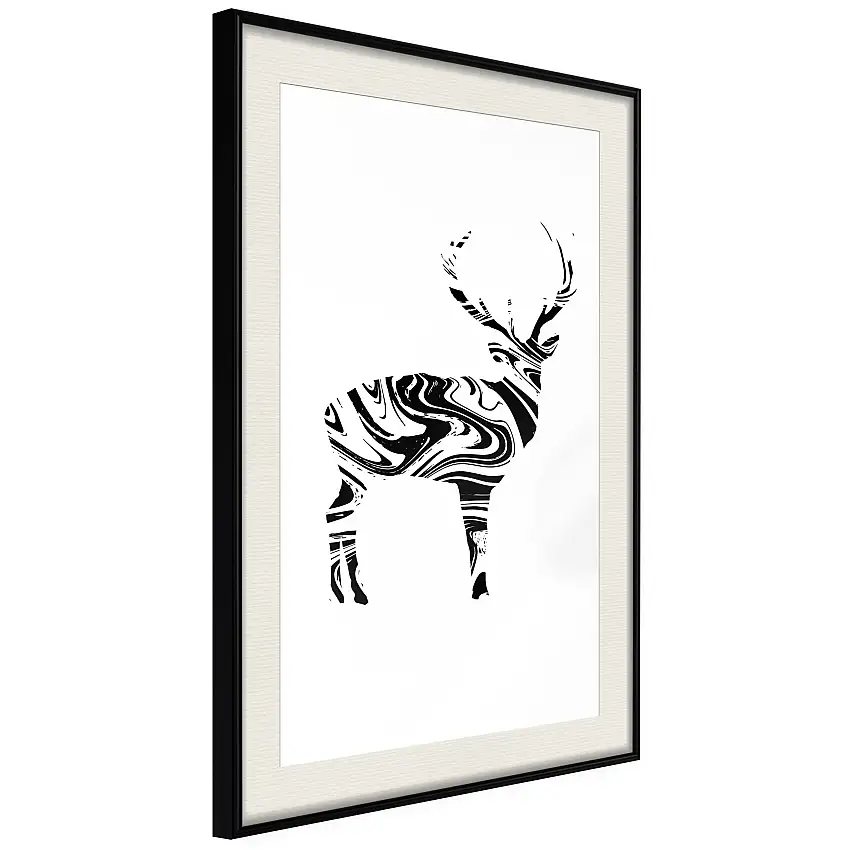 Poster ArtgeistAffisch Black and White DeerSvart ram med passepartout, 40x60 cm